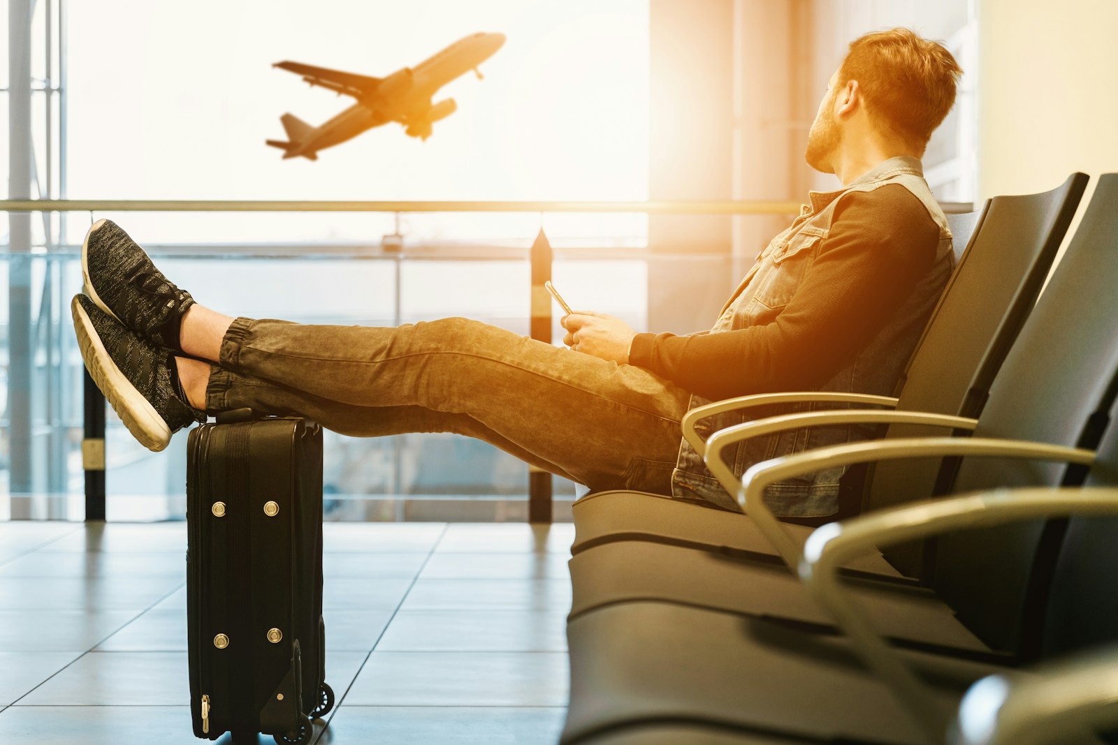 Busy airport terminal interior