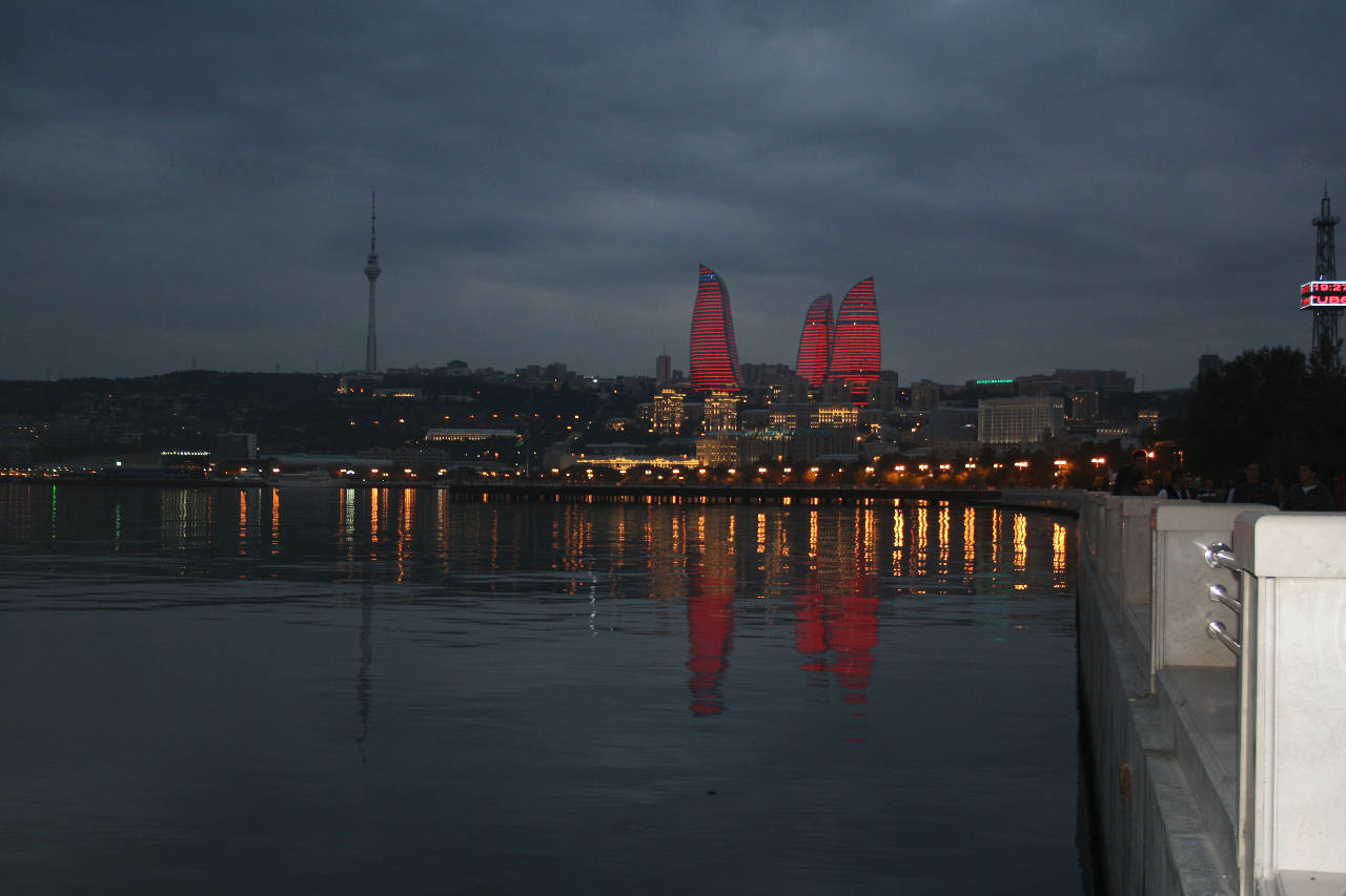 Flame towers from Baku boulevard